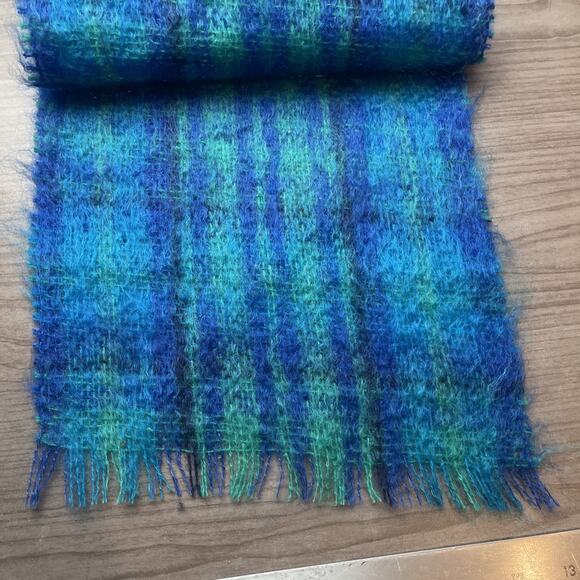 Gibson & Lumgair-Made In Scotland-Mohair Wool Scarf Plaid Teal-Green 62” X 9.5” - Picture 5 of 6